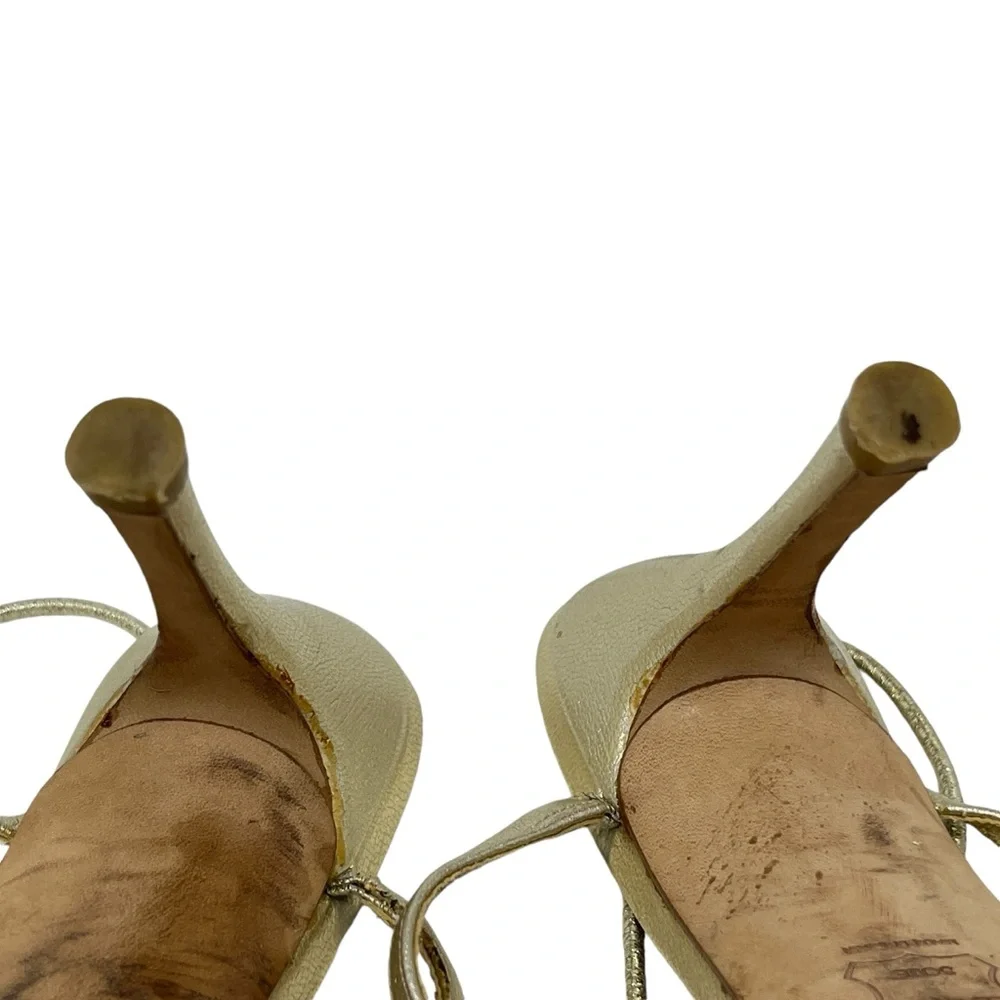 STUART WEITZMAN Gold Jewel Strappy Heels Sz 7 Leather‎ Party Prom Event Wedding